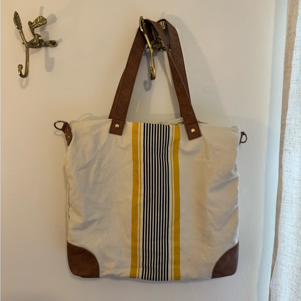 Merona Brown and Yellow Striped Tote Bag